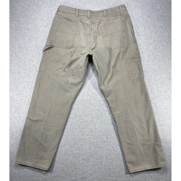 Rustler Jeans Mens 34x31 Beige Workwear Carpenter Hammer Loop Distressed Denim - Picture 8 of 12